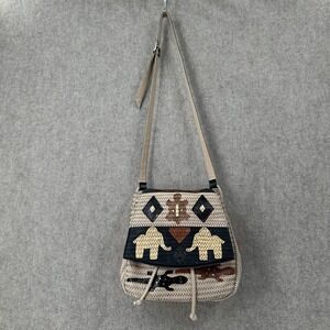 Braccialini Bag Off White Leather Crossbody Shoulder Bag‎ Art Italy Tribal Aztec